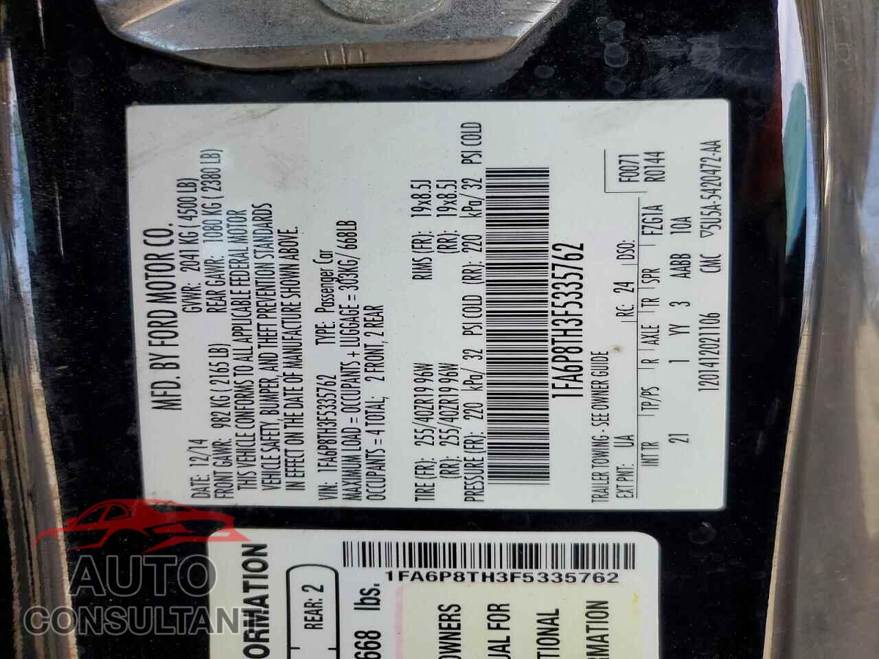 FORD MUSTANG 2015 - 1FA6P8TH3F5335762