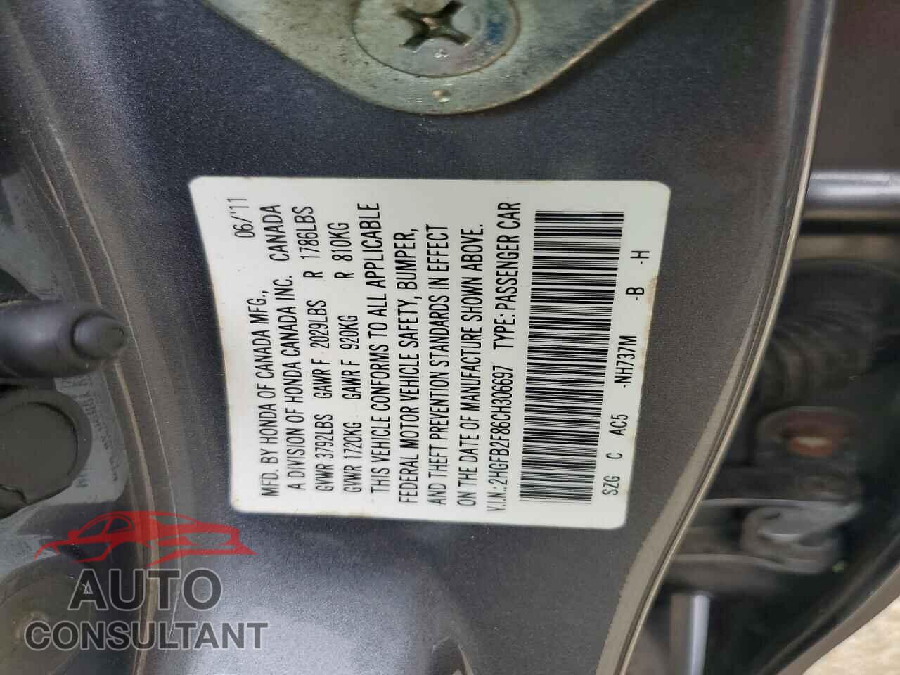 HONDA CIVIC 2012 - 2HGFB2F86CH306697
