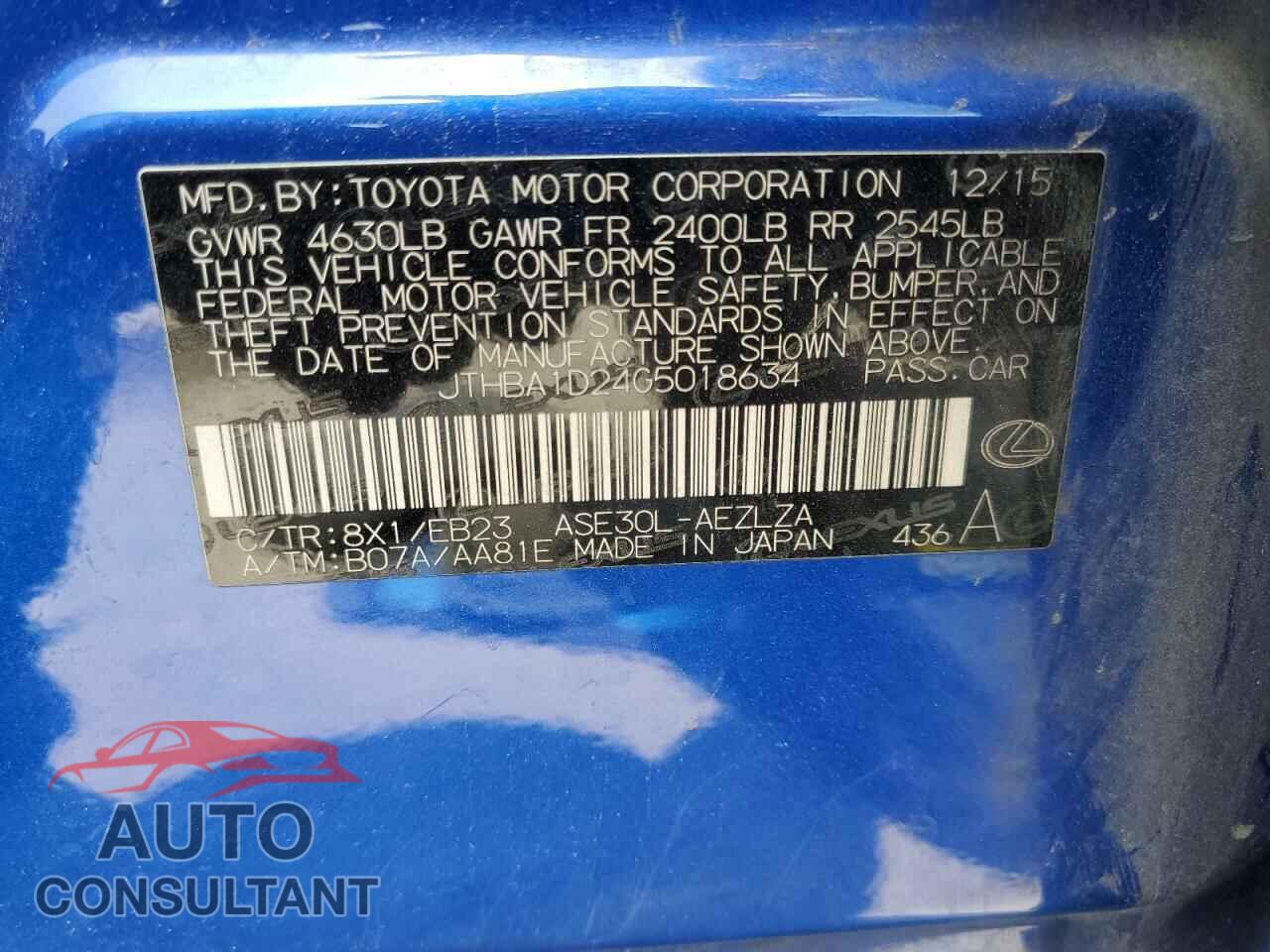 LEXUS IS 2016 - JTHBA1D24G5018634