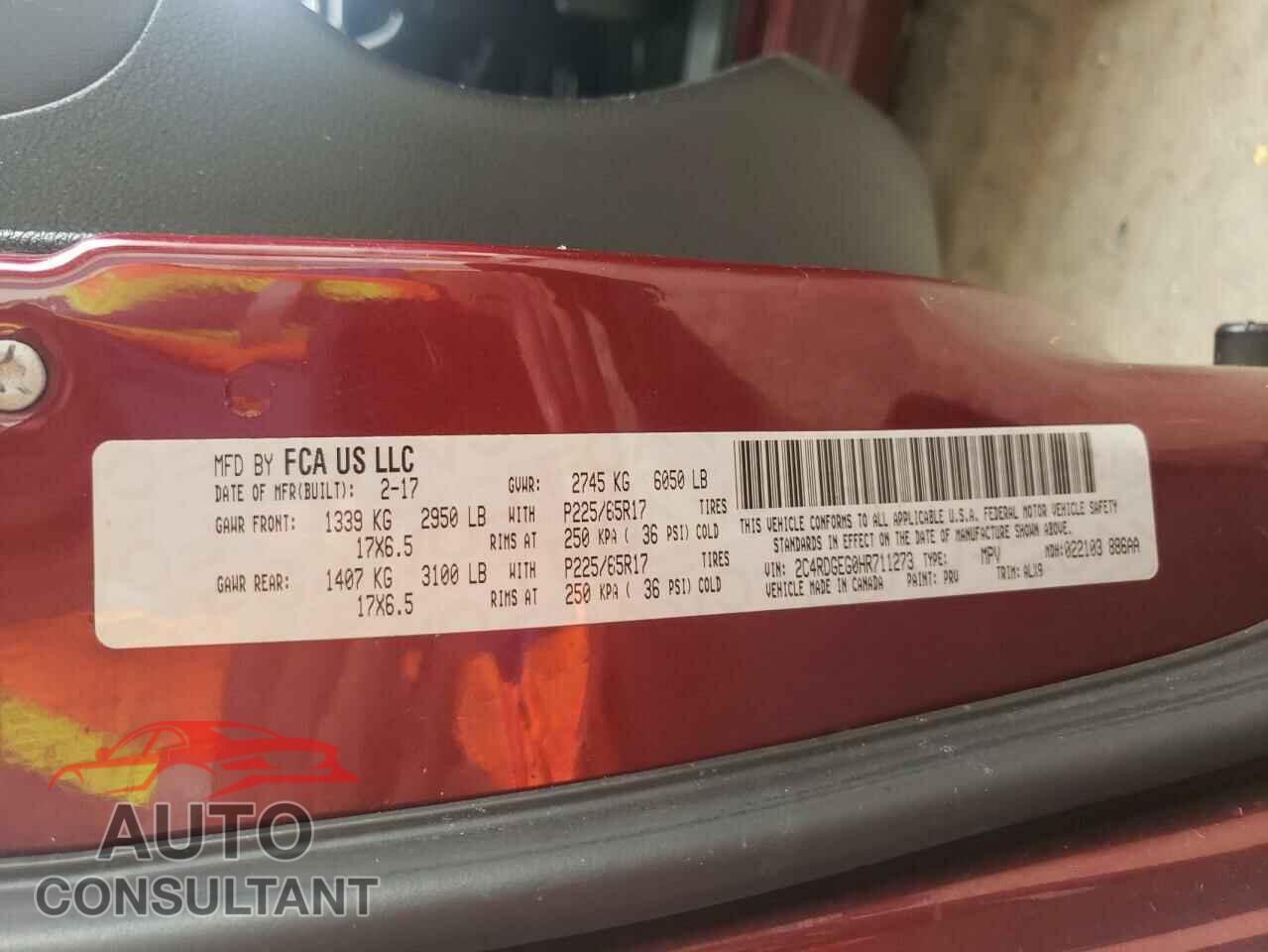 DODGE CARAVAN 2017 - 2C4RDGEG0HR711273