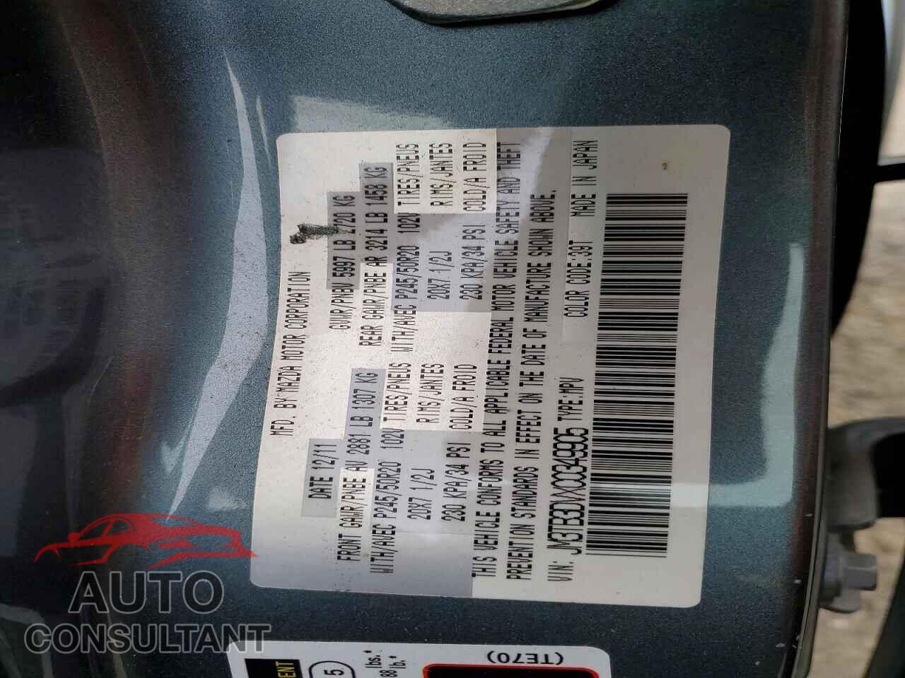 MAZDA CX-9 2012 - JM3TB3DVXC0349905