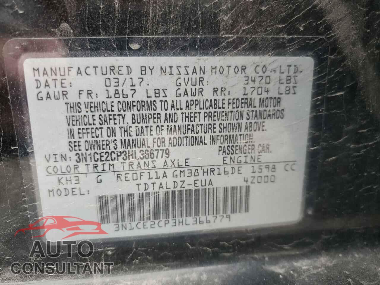 NISSAN VERSA 2017 - 3N1CE2CP3HL366779