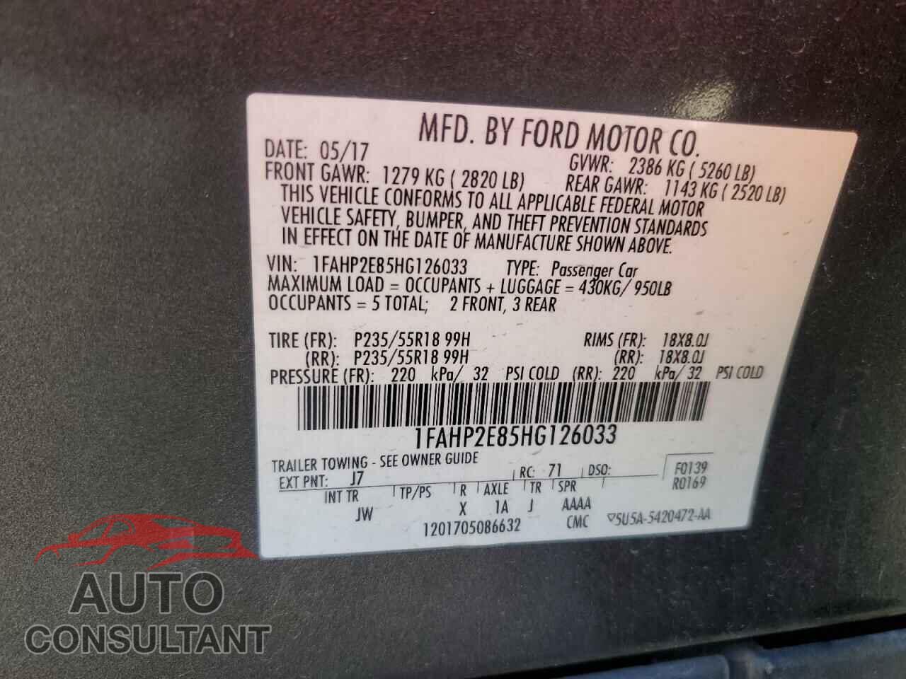 FORD TAURUS 2017 - 1FAHP2E85HG126033
