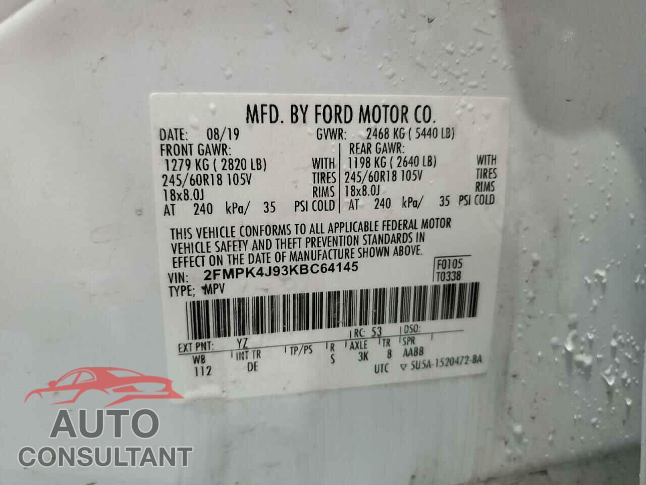FORD EDGE 2019 - 2FMPK4J93KBC64145
