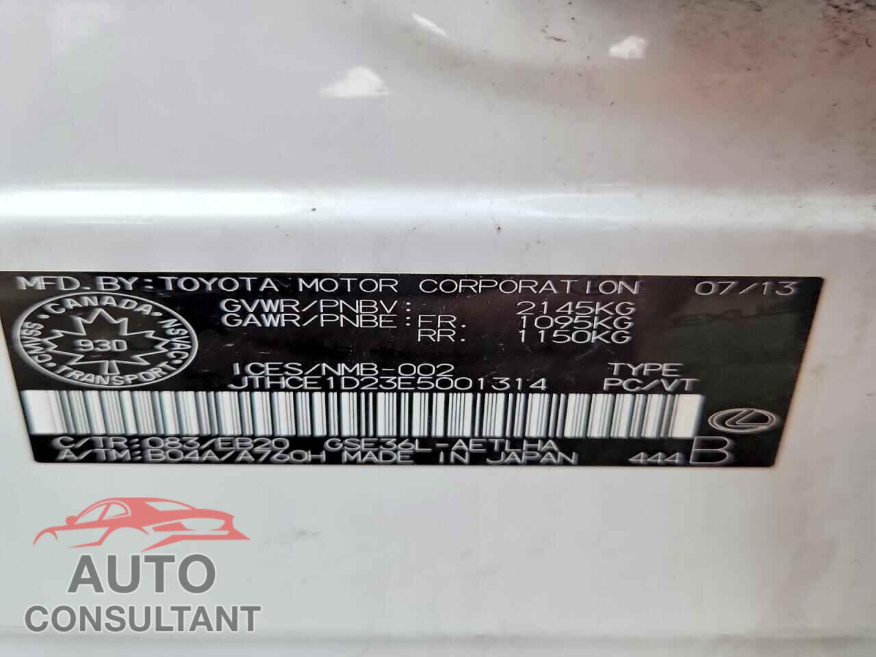 LEXUS IS 2014 - JTHCE1D23E5001314