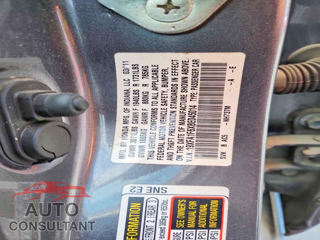 HONDA CIVIC 2011 - 19XFA1F6XBE045014