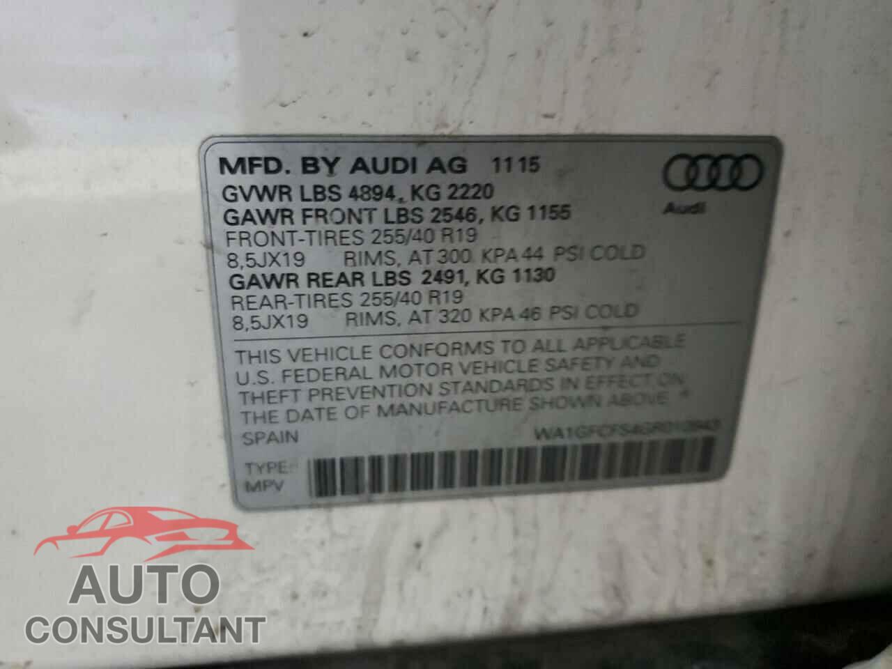 AUDI Q3 2016 - WA1GFCFS4GR010943