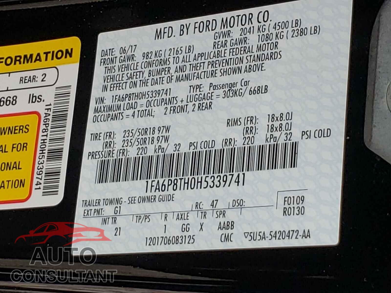 FORD MUSTANG 2017 - 1FA6P8TH0H5339741