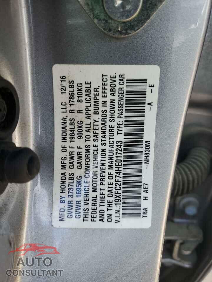 HONDA CIVIC 2017 - 19XFC2F74HE017243