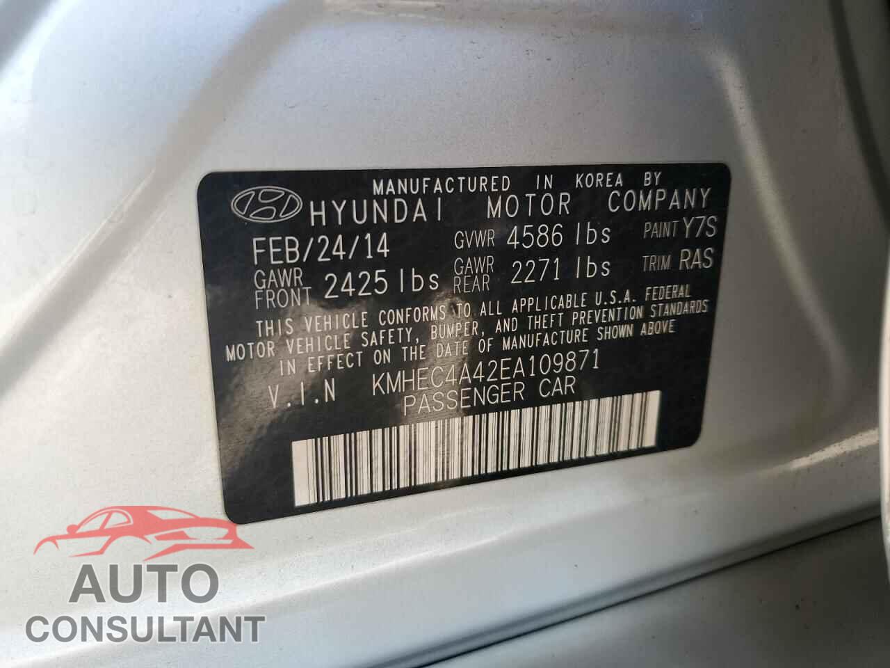 HYUNDAI SONATA 2014 - KMHEC4A42EA109871