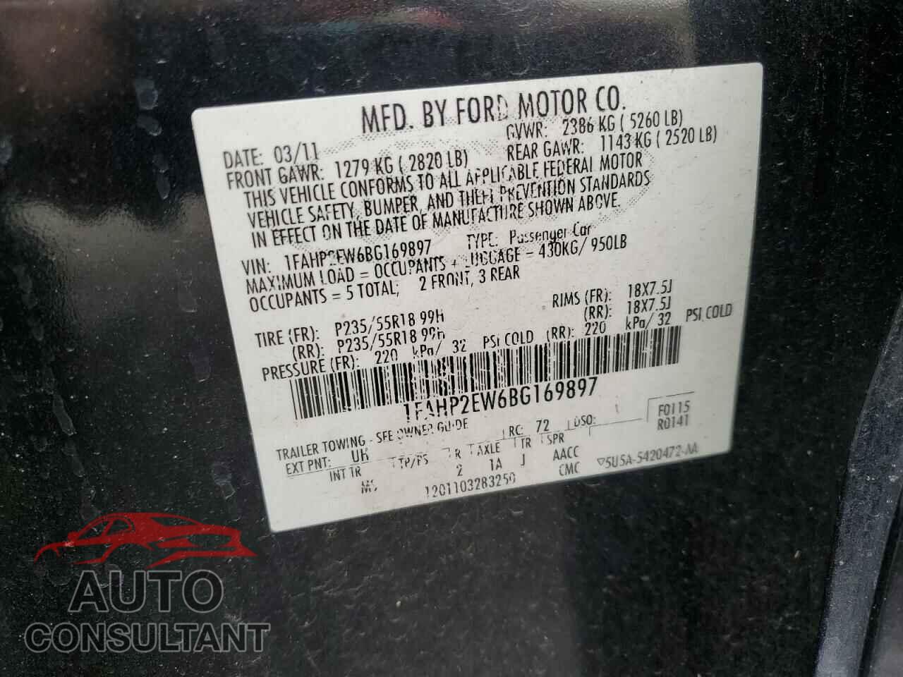 FORD TAURUS 2011 - 1FAHP2EW6BG169897