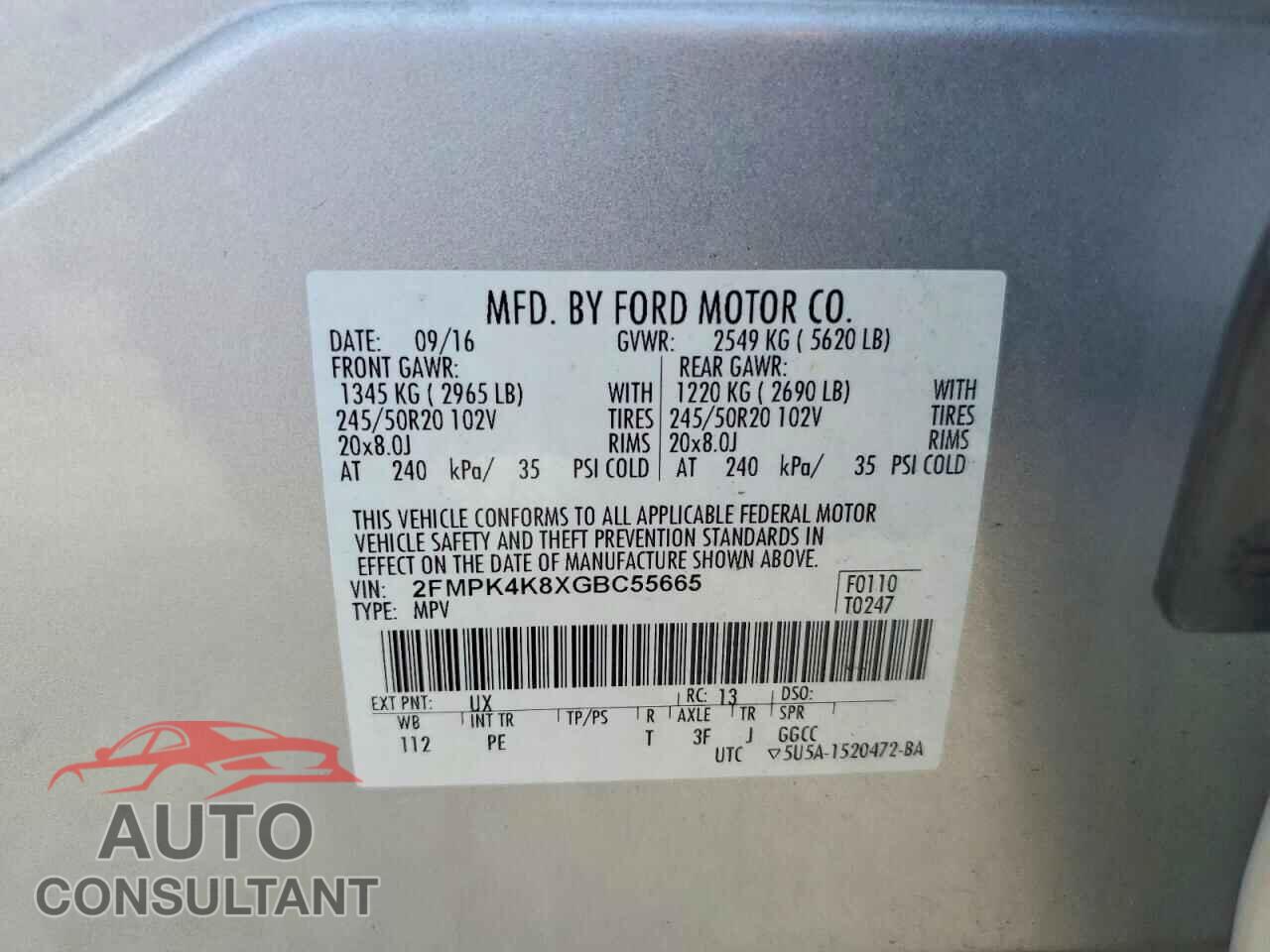 FORD EDGE 2016 - 2FMPK4K8XGBC55665