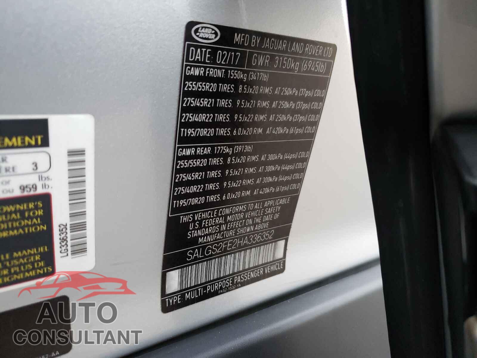 LAND ROVER RANGEROVER 2017 - SALGS2FE2HA336352