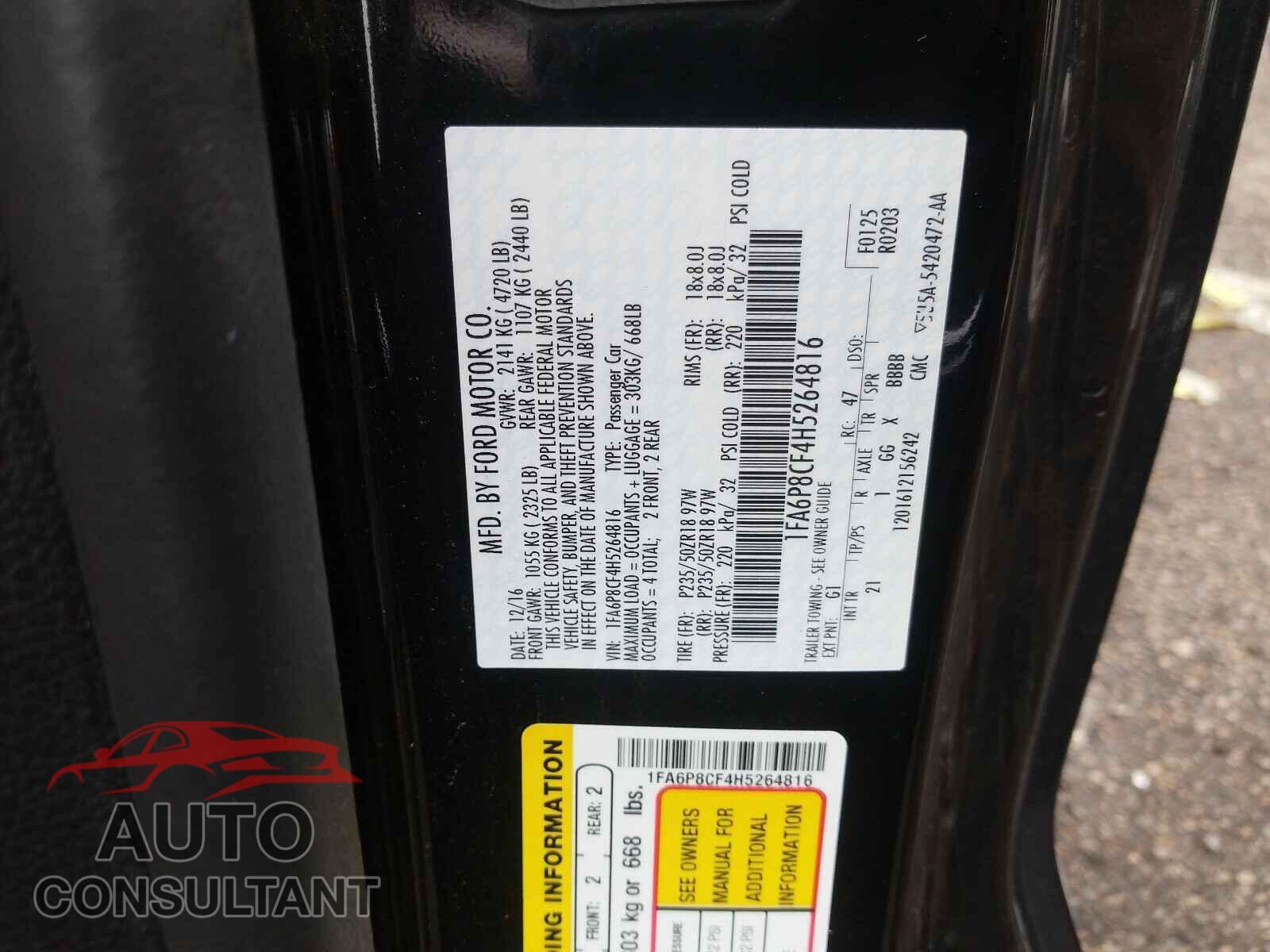 FORD MUSTANG 2017 - 1FA6P8CF4H5264816
