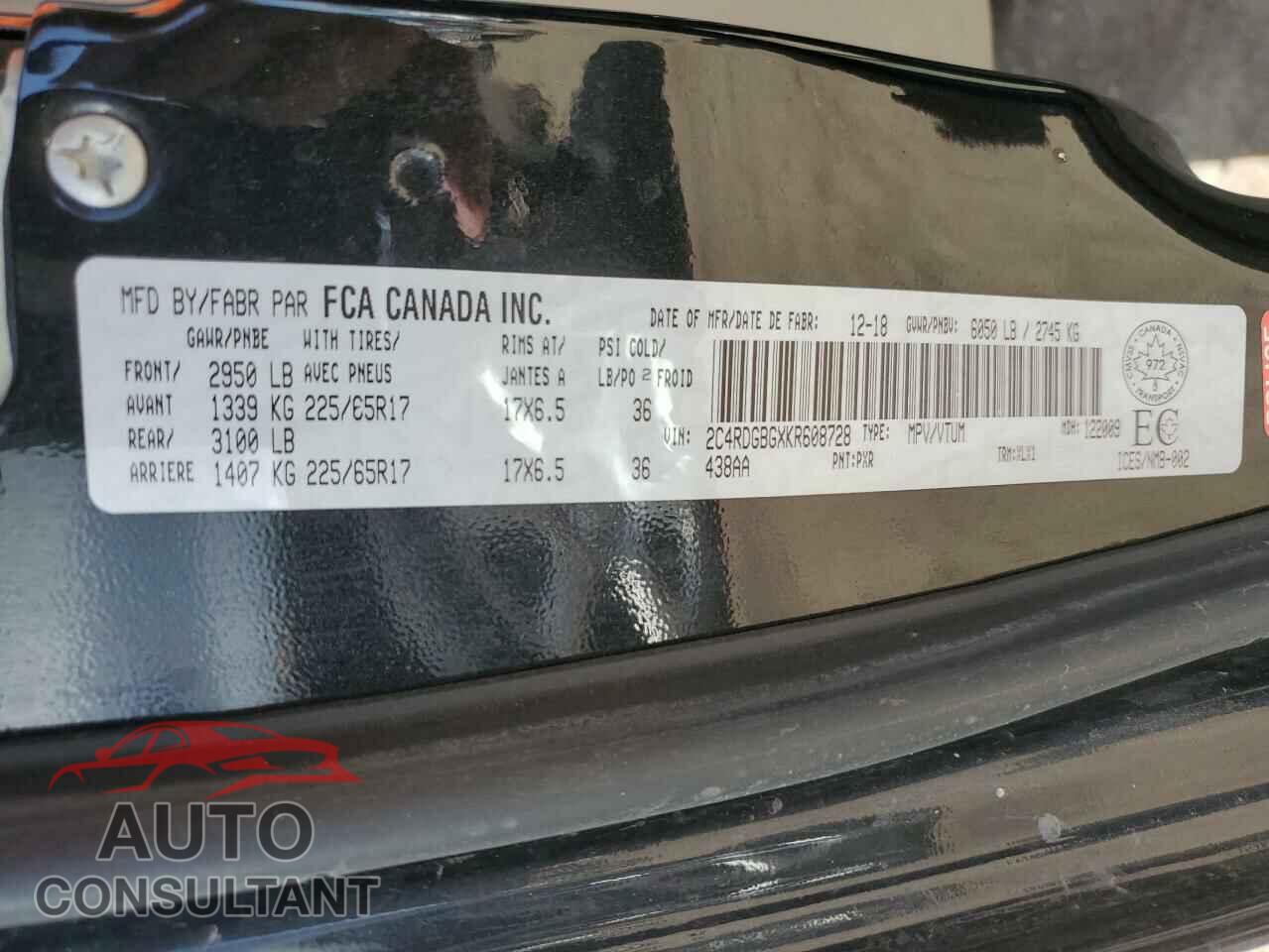 DODGE CARAVAN 2019 - 2C4RDGBGXKR608728