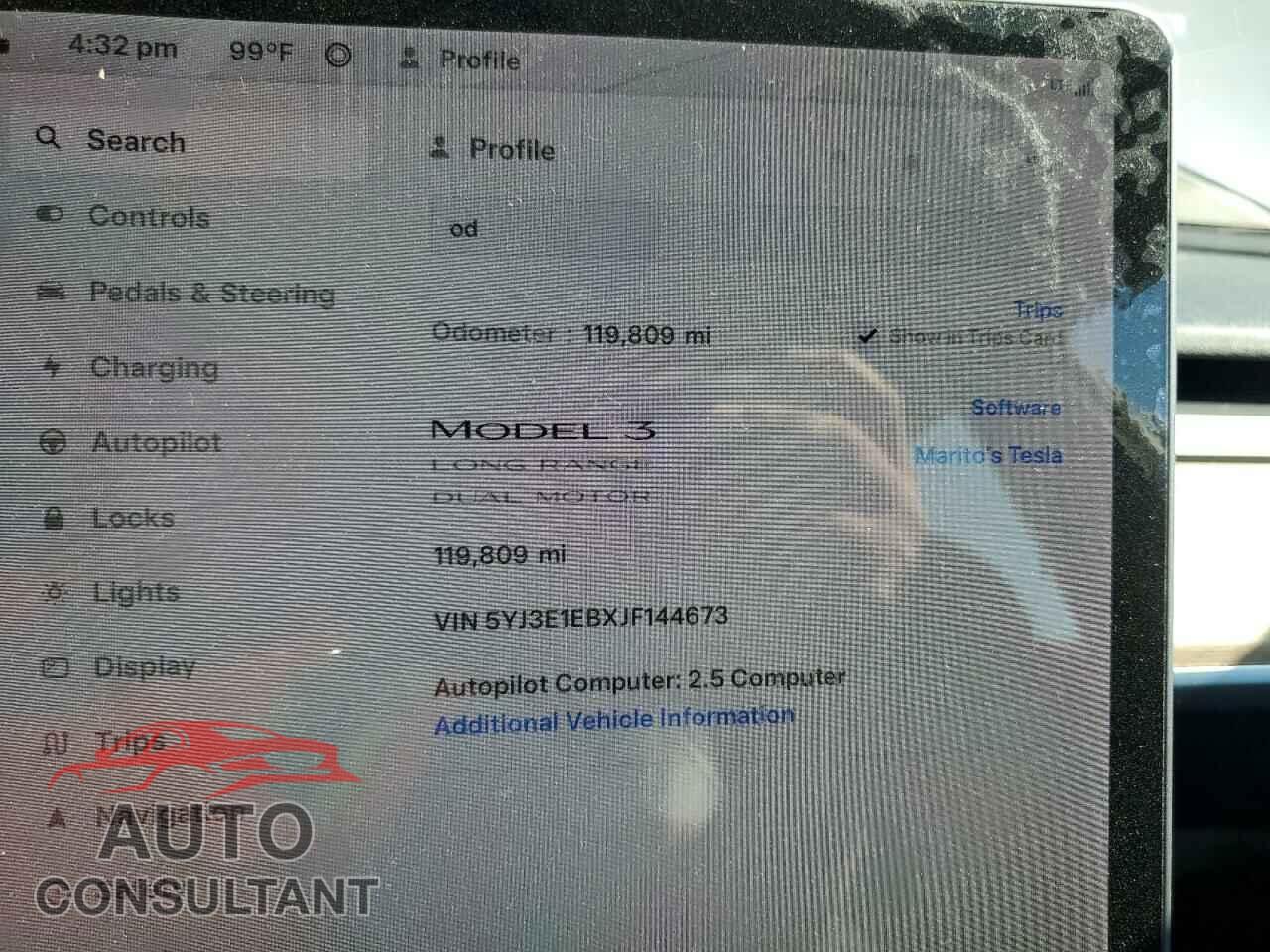 TESLA MODEL 3 2018 - 5YJ3E1EBXJF144673