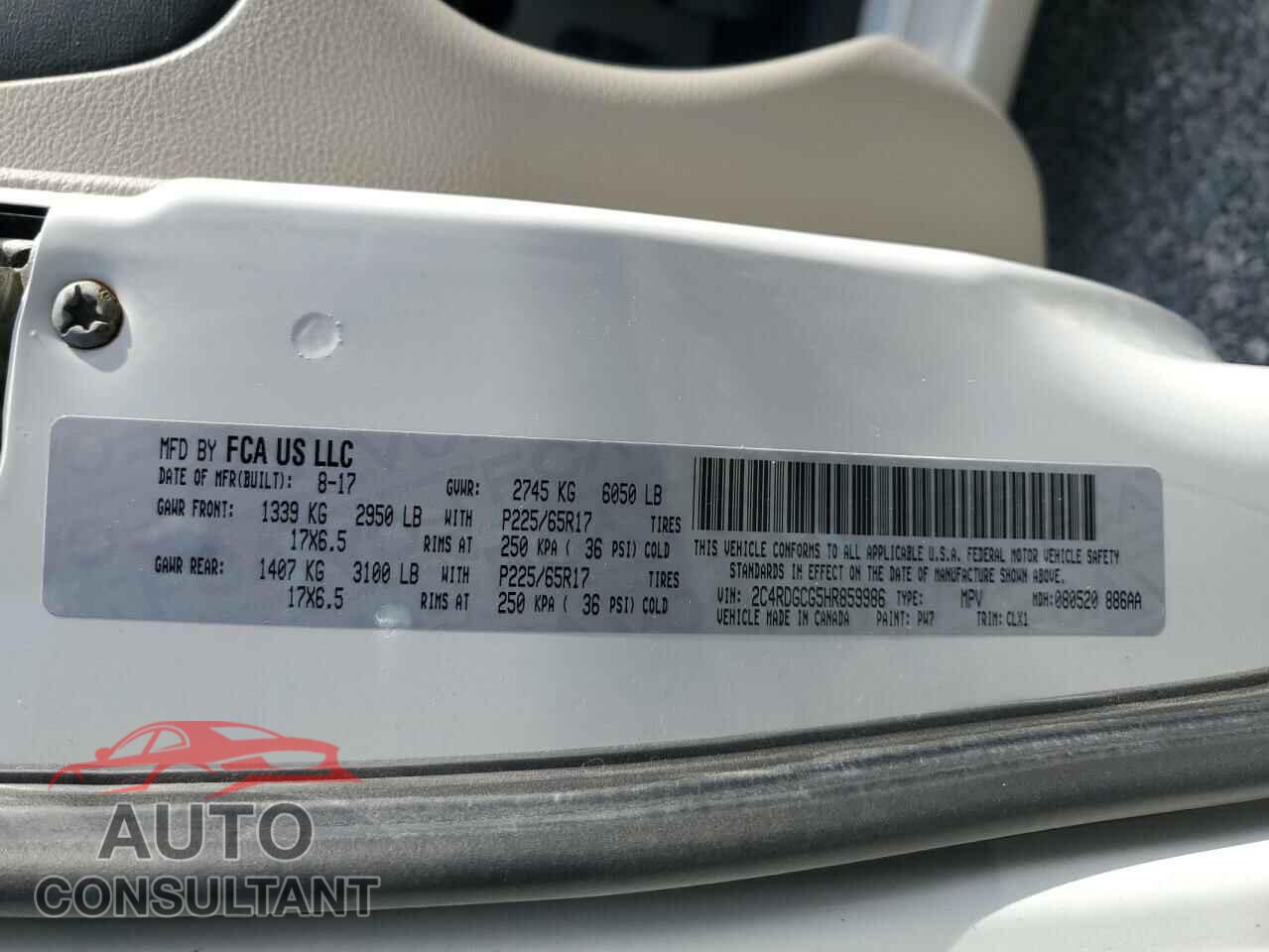 DODGE CARAVAN 2017 - 2C4RDGCG5HR859986