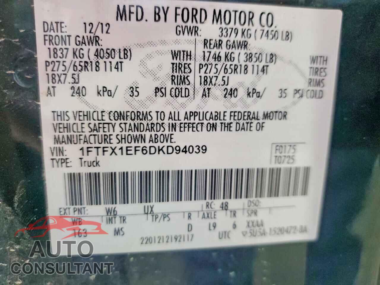 FORD F150 2013 - 1FTFX1EF6DKD94039