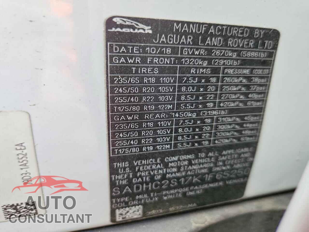 JAGUAR I-PACE 2019 - SADHC2S17K1F65250
