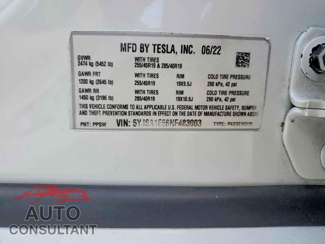 TESLA MODEL S 2022 - 5YJSA1E56NF483003