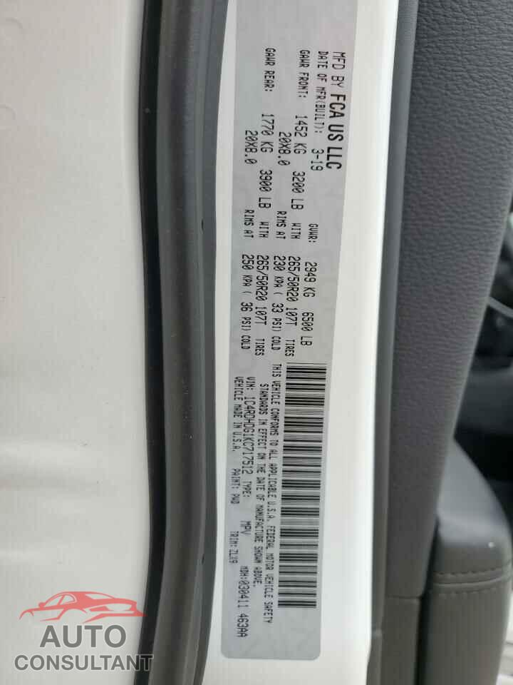 DODGE DURANGO 2019 - 1C4RDHDG1KC717512