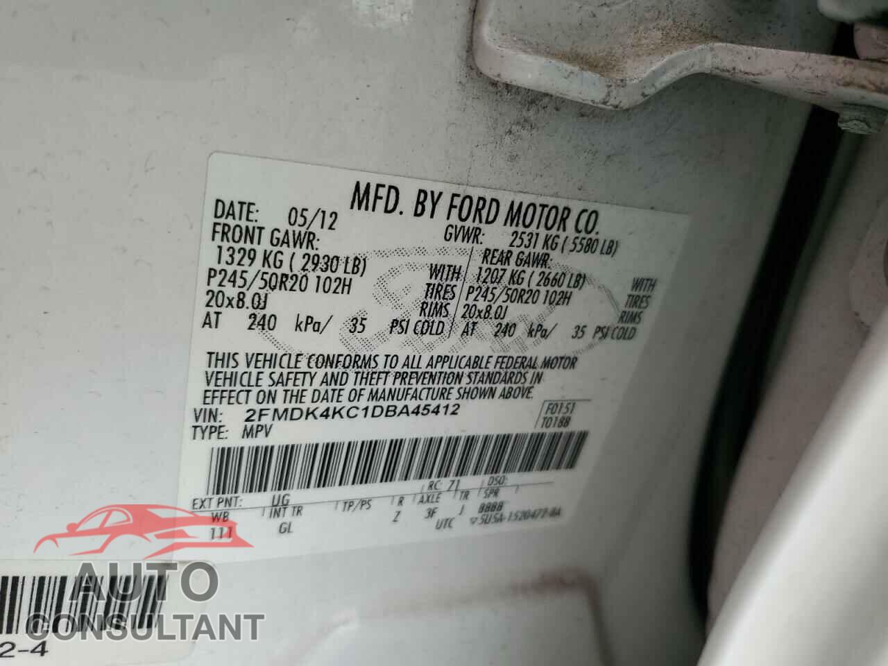 FORD EDGE 2013 - 2FMDK4KC1DBA45412