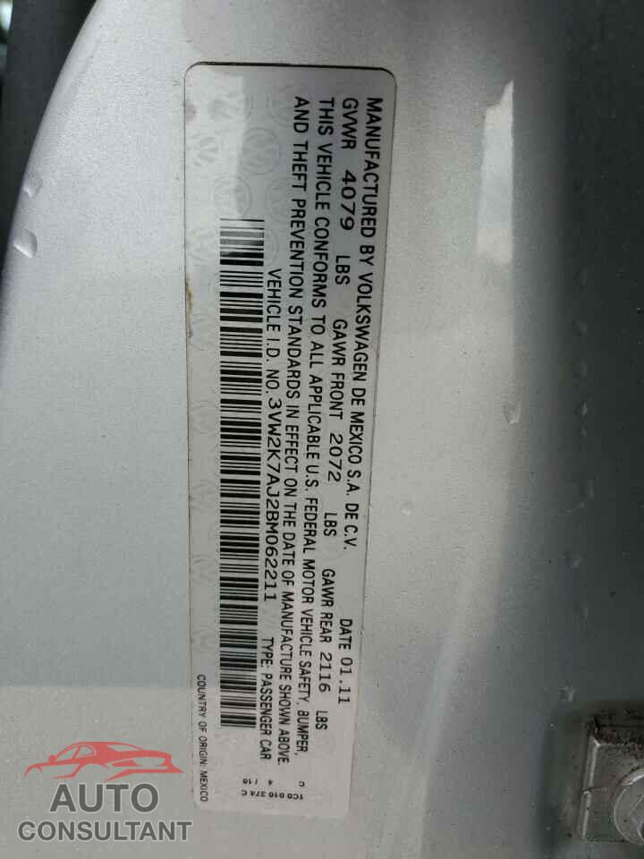 VOLKSWAGEN JETTA 2011 - 3VW2K7AJ2BM062211