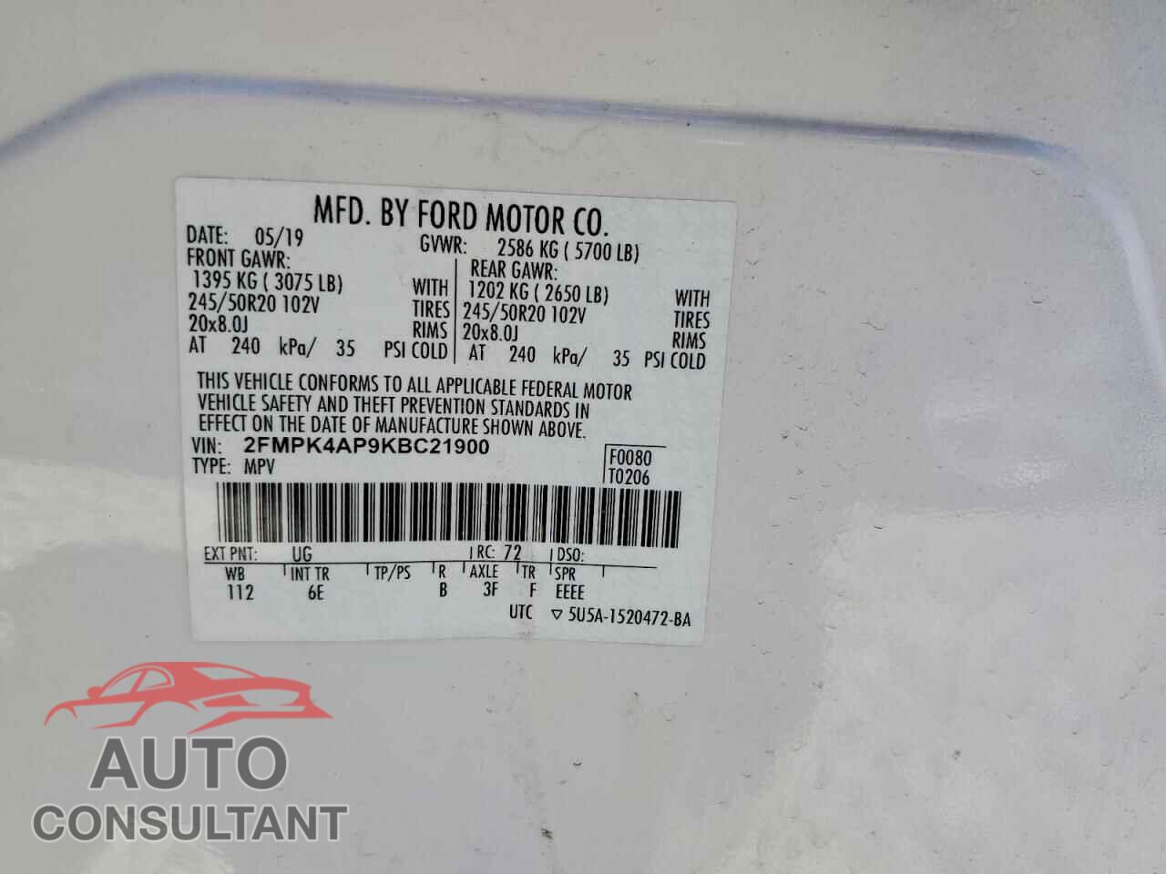 FORD EDGE 2019 - 2FMPK4AP9KBC21900