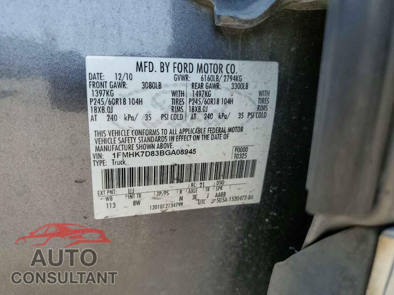 FORD EXPLORER 2011 - 1FMHK7D83BGA08945
