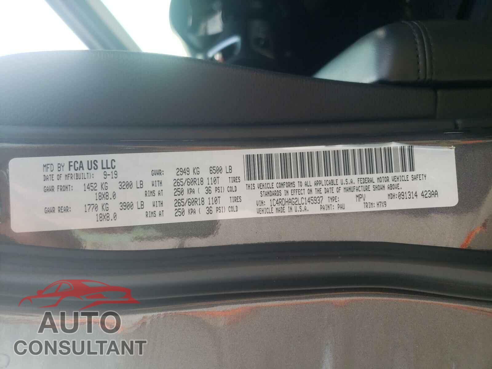 DODGE DURANGO 2020 - 1C4RDHAG2LC145937
