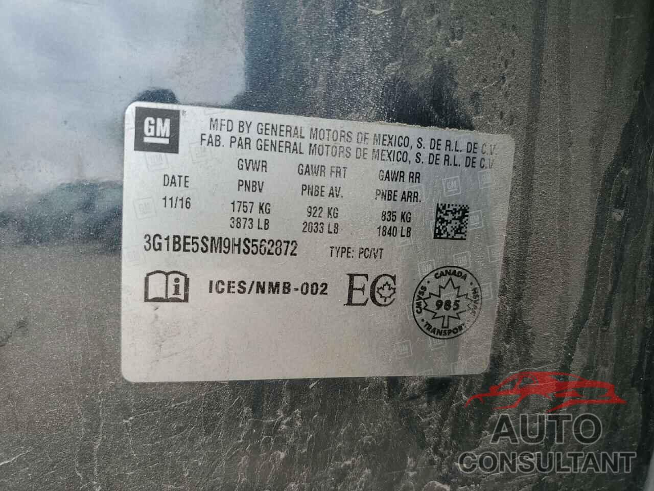 CHEVROLET CRUZE 2017 - 3G1BE5SM9HS562872