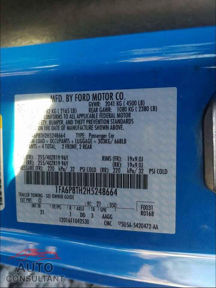 FORD MUSTANG 2017 - 1FA6P8TH2H5248664