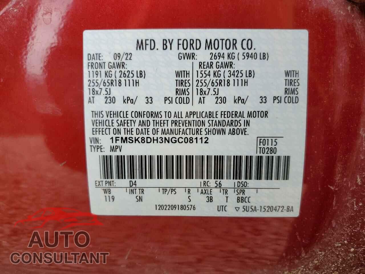 FORD EXPLORER 2022 - 1FMSK8DH3NGC08112