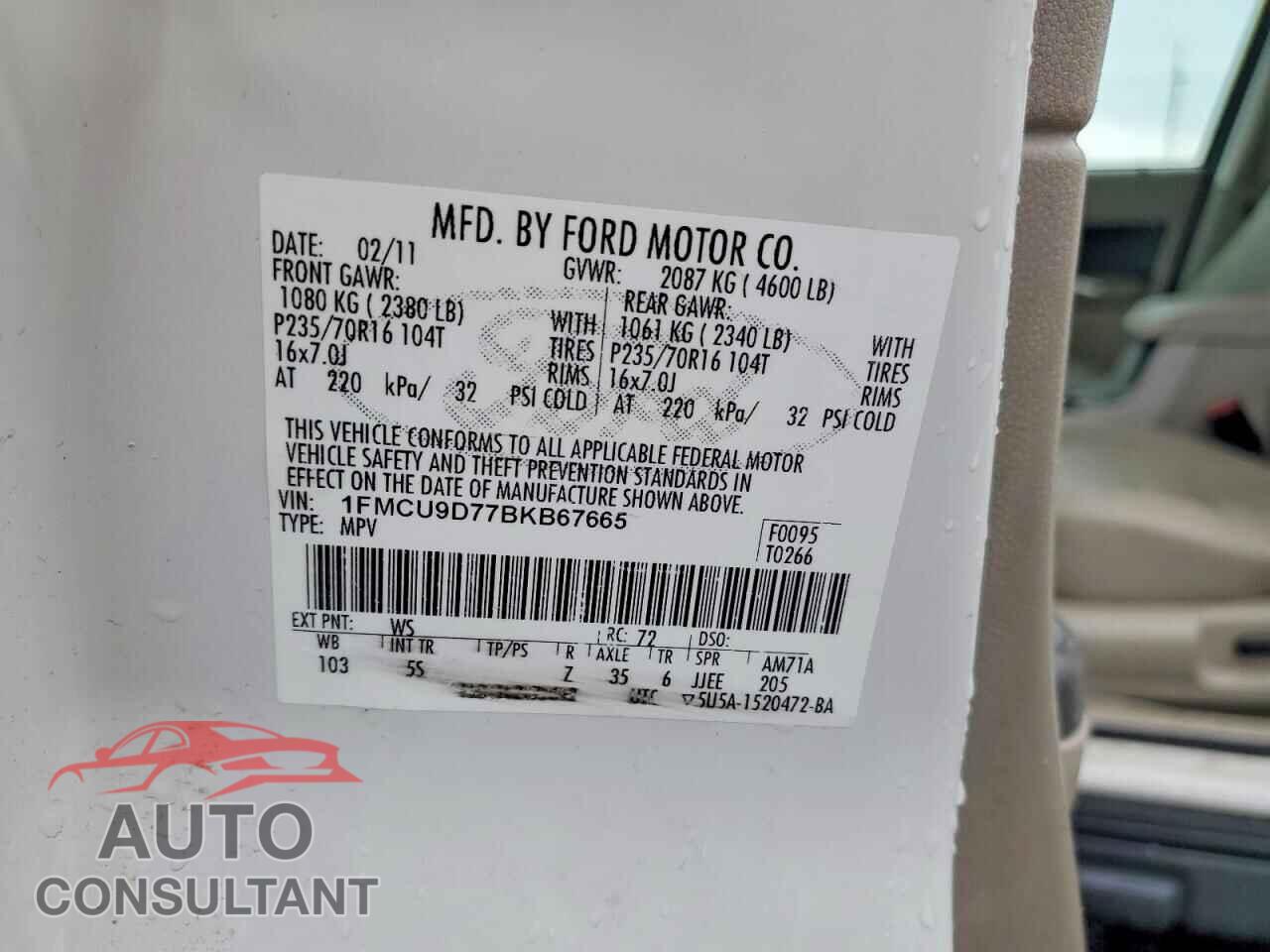 FORD ESCAPE 2011 - 1FMCU9D77BKB67665