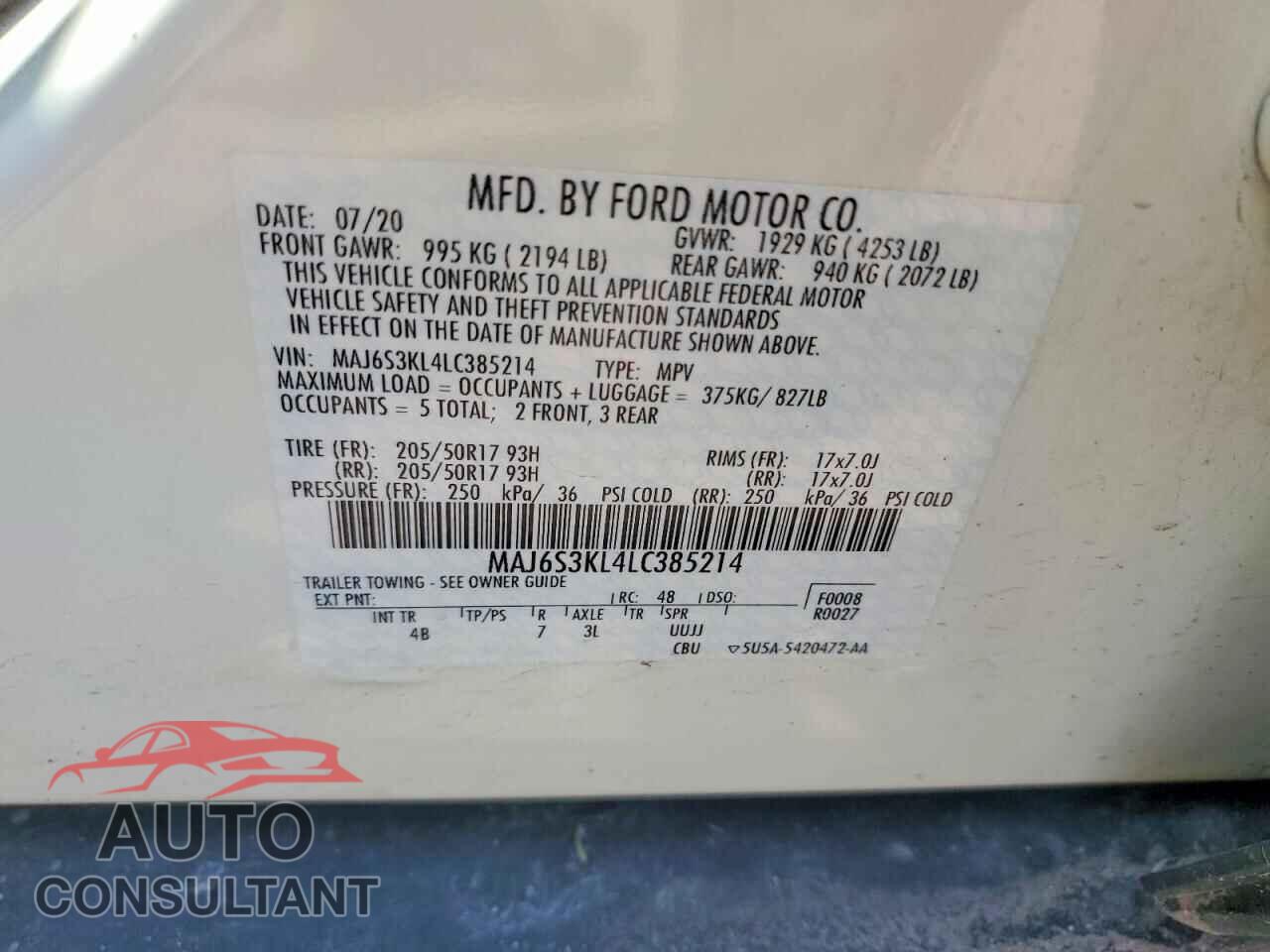 FORD ECOSPORT 2020 - MAJ6S3KL4LC385214