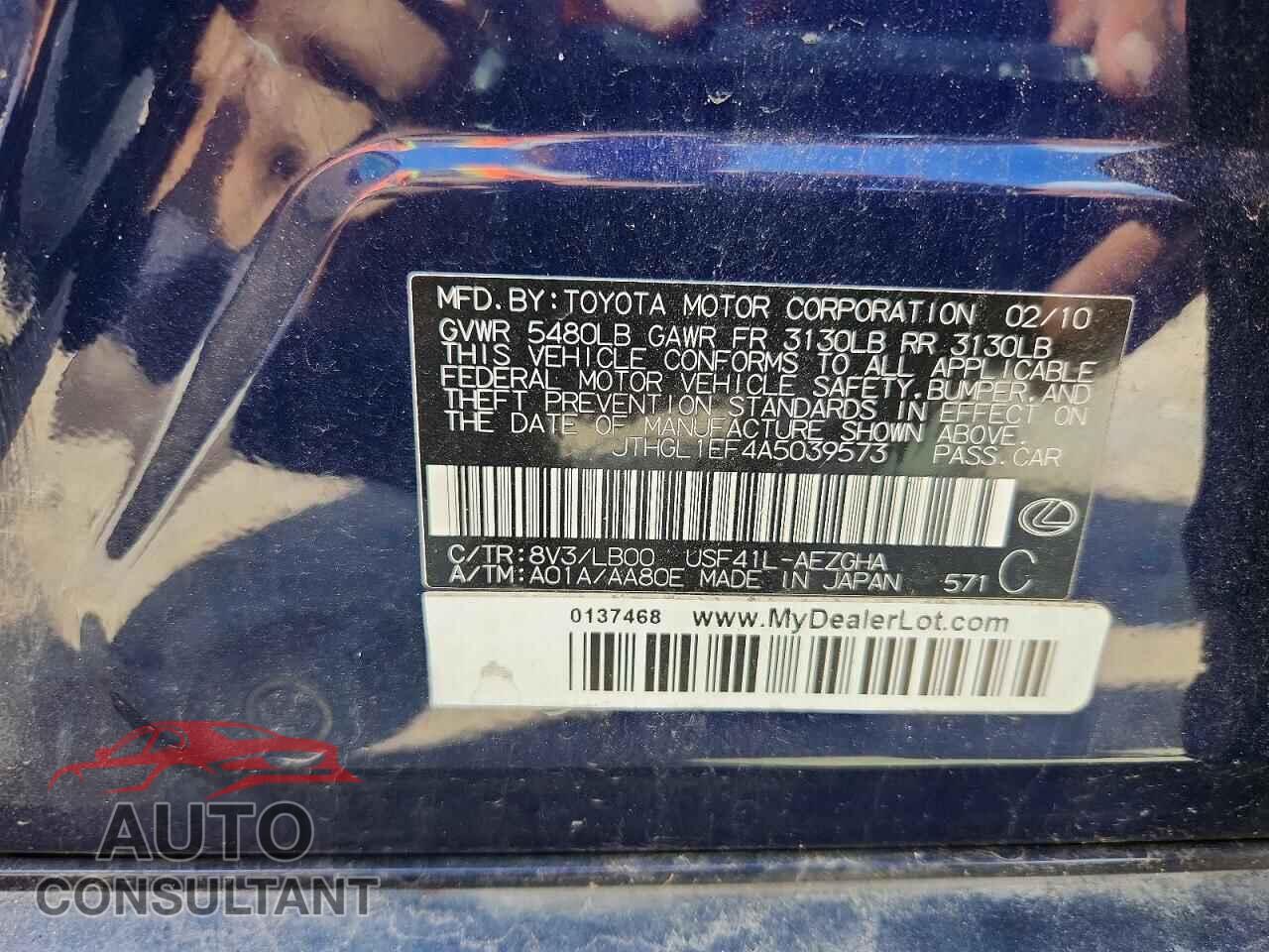 LEXUS LS460 2010 - JTHGL1EF4A5039573