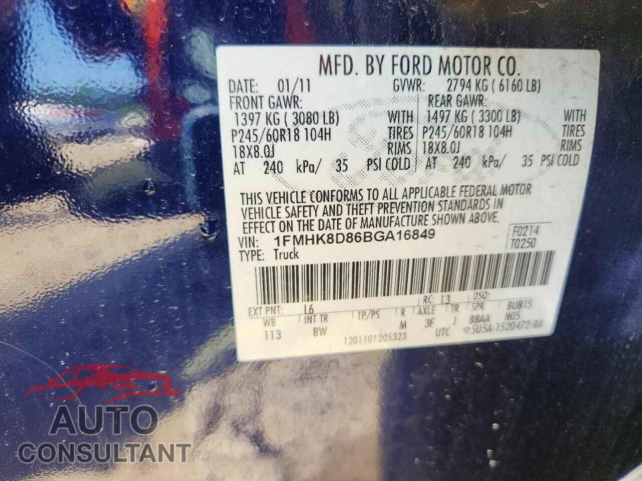 FORD EXPLORER 2011 - 1FMHK8D86BGA16849