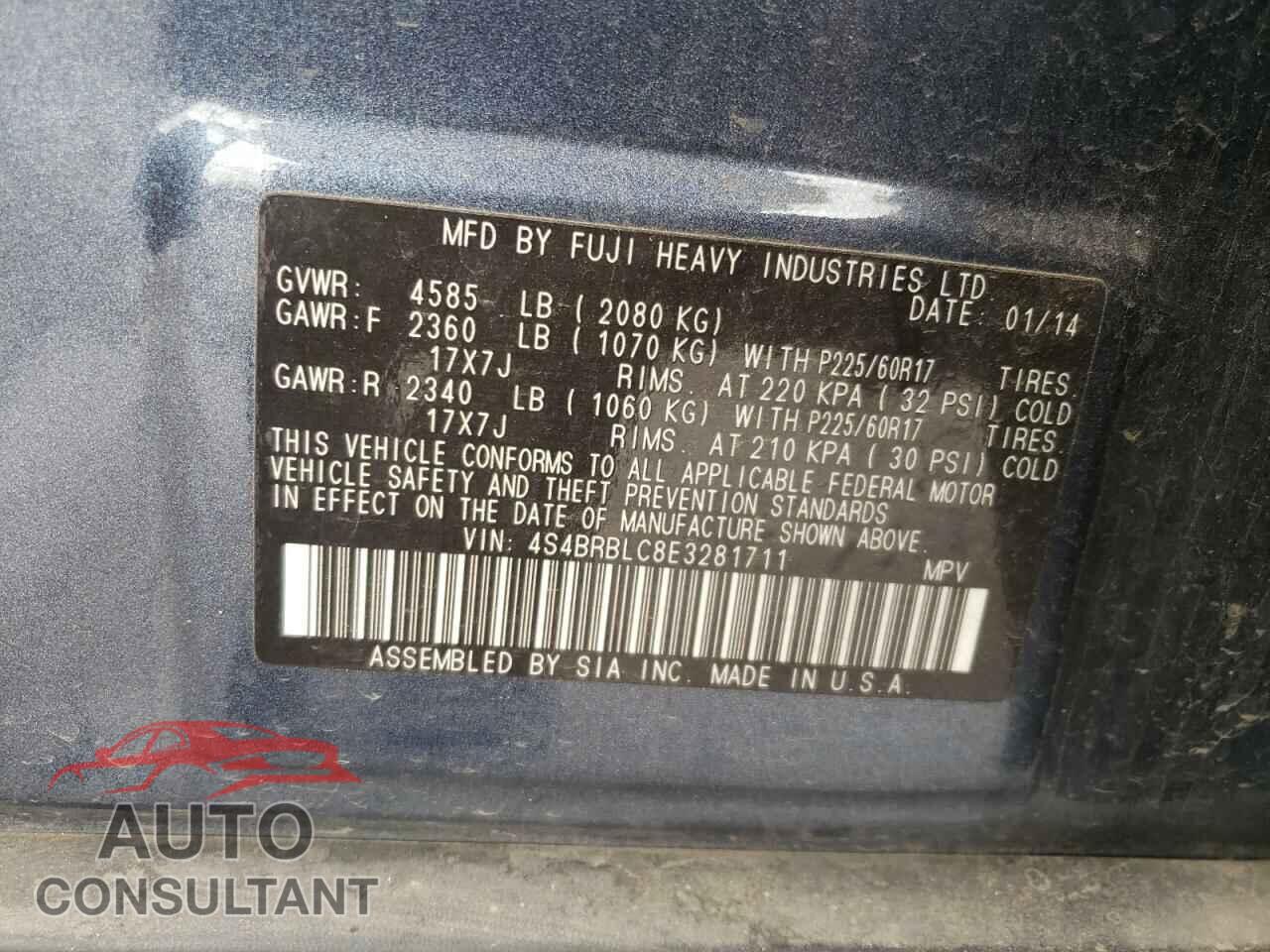 SUBARU OUTBACK 2014 - 4S4BRBLC8E3281711