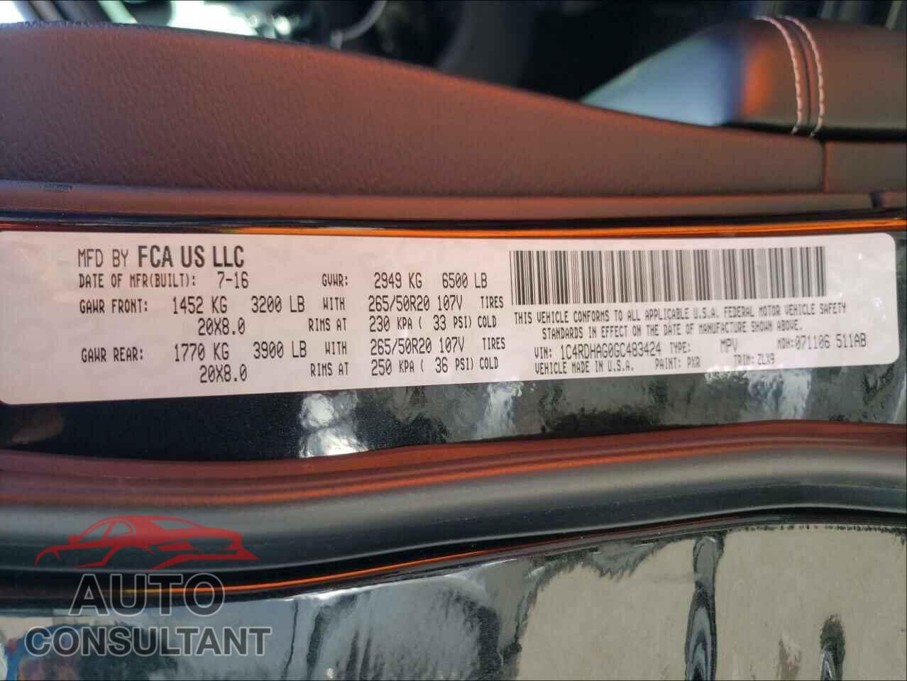 DODGE DURANGO 2016 - 1C4RDHAG0GC483424