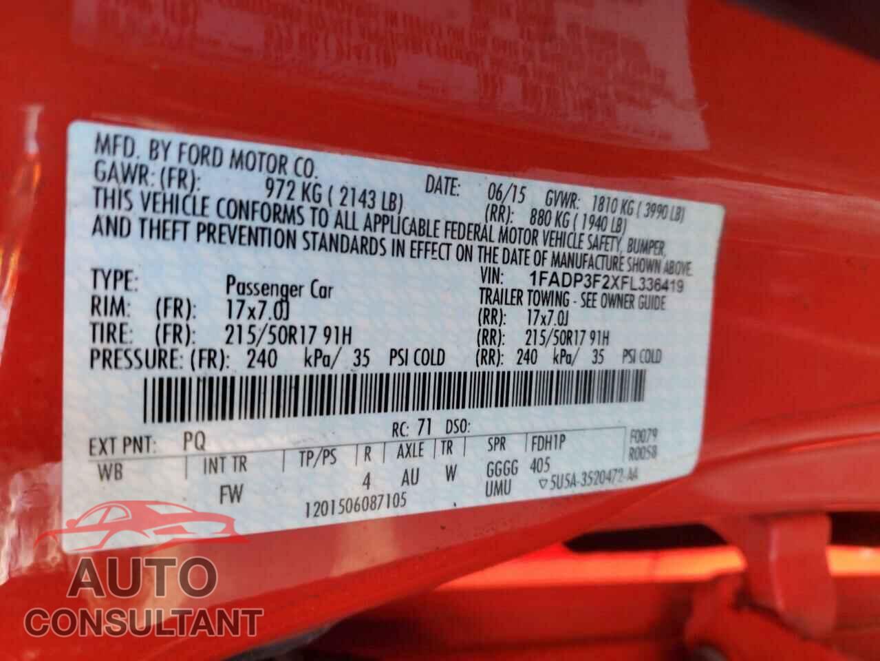 FORD FOCUS 2015 - 1FADP3F2XFL336419
