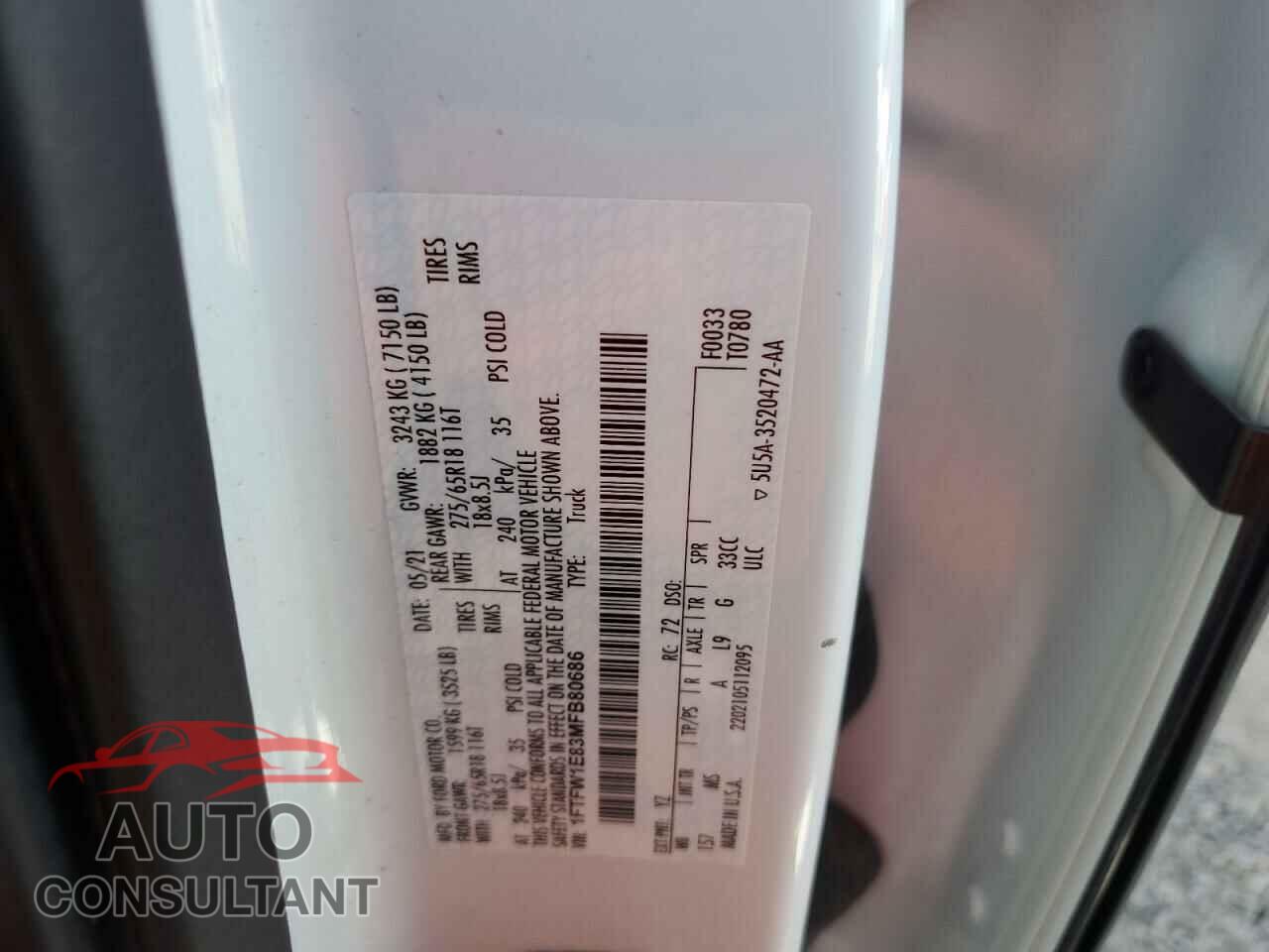 FORD F-150 2021 - 1FTFW1E83MFB80686