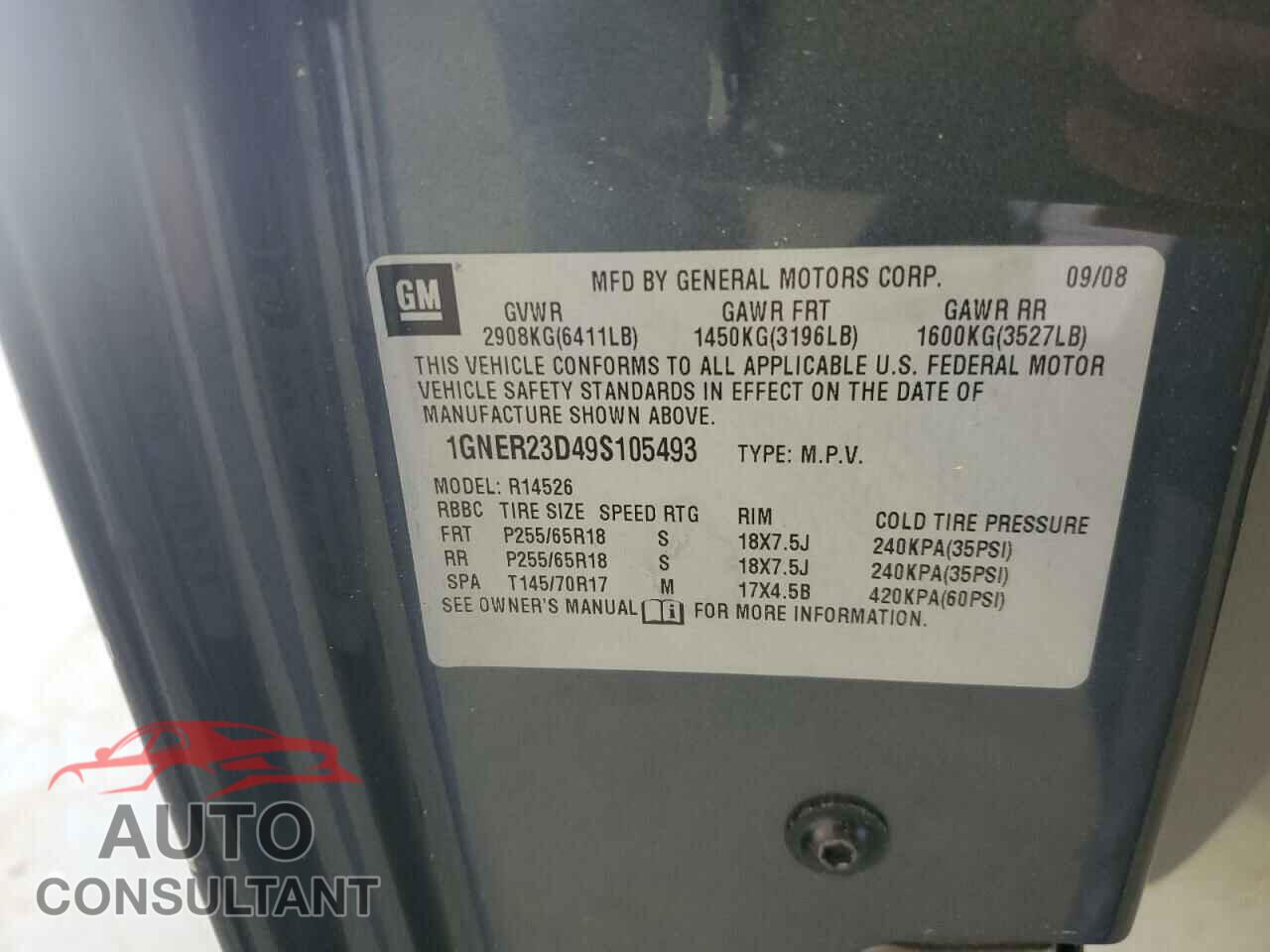 CHEVROLET TRAVERSE 2009 - 1GNER23D49S105493
