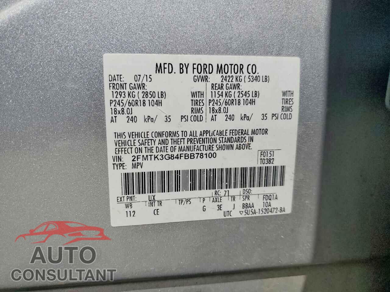 FORD EDGE 2015 - 2FMTK3G84FBB78100