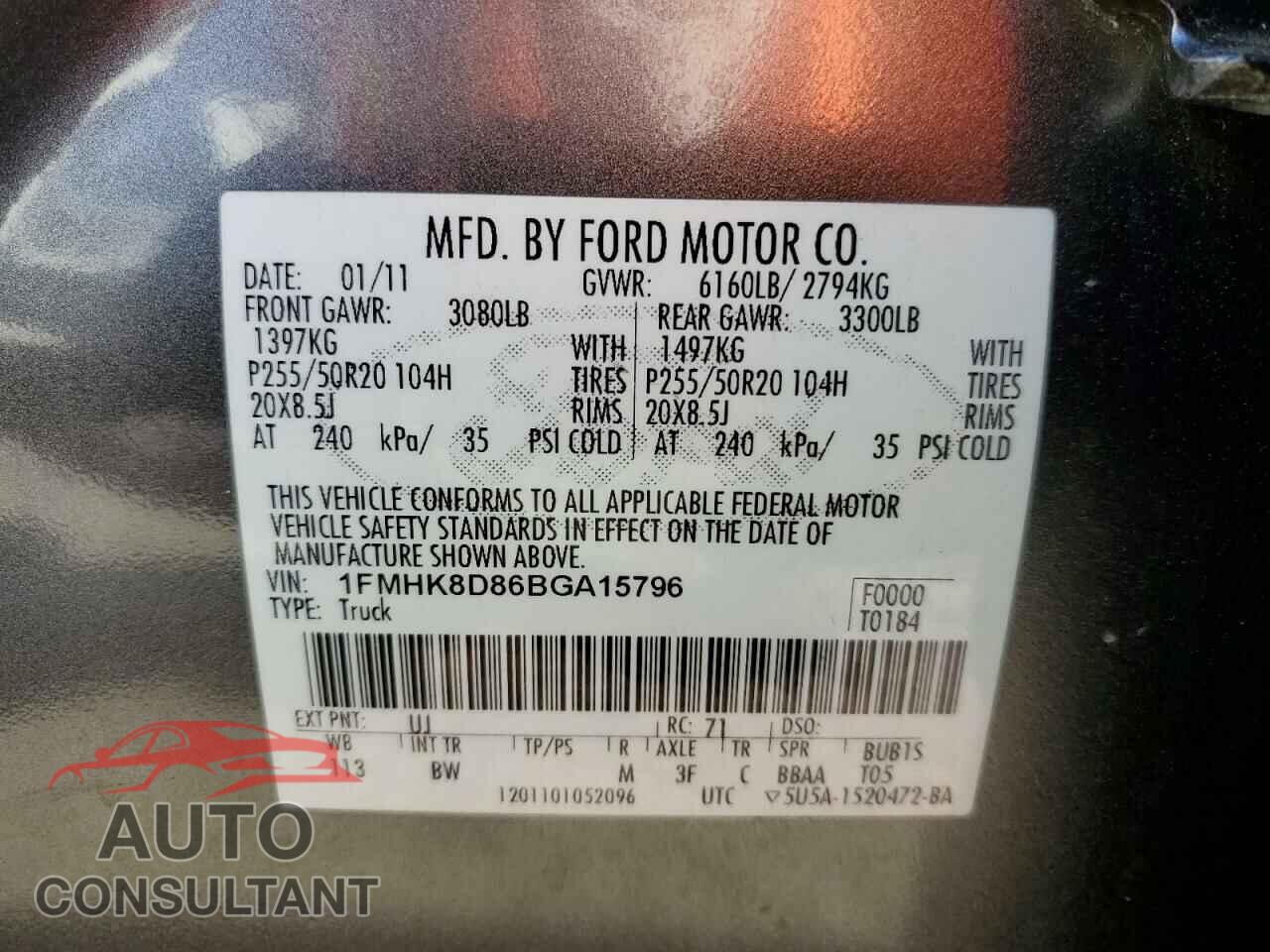 FORD EXPLORER 2011 - 1FMHK8D86BGA15796