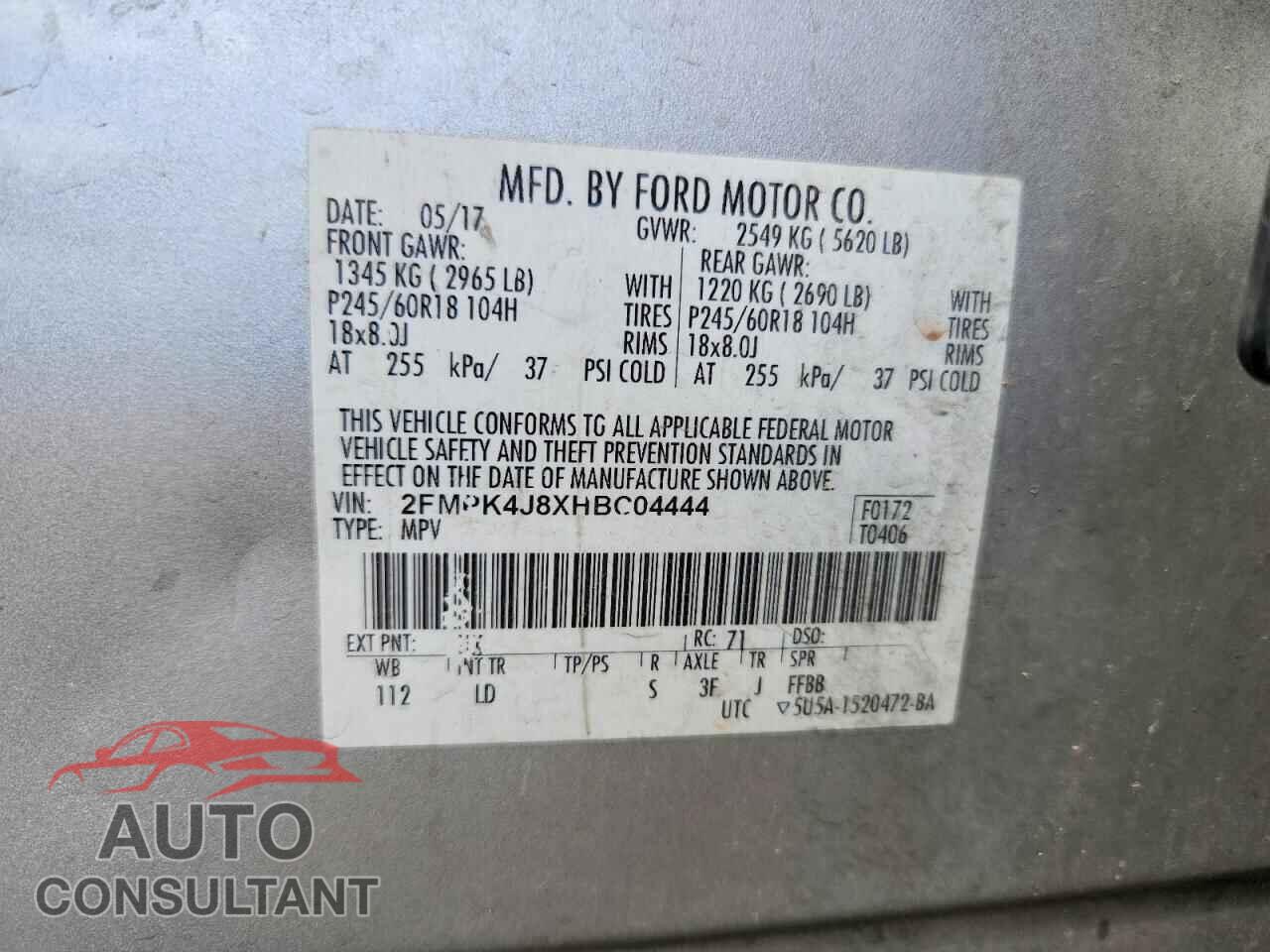 FORD EDGE 2017 - 2FMPK4J8XHBC04444