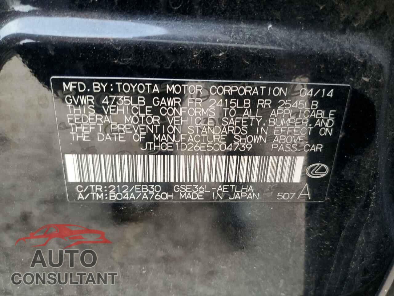 LEXUS IS 2014 - JTHCE1D26E5004739