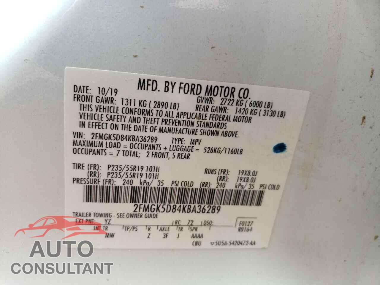 FORD FLEX 2019 - 2FMGK5D84KBA36289