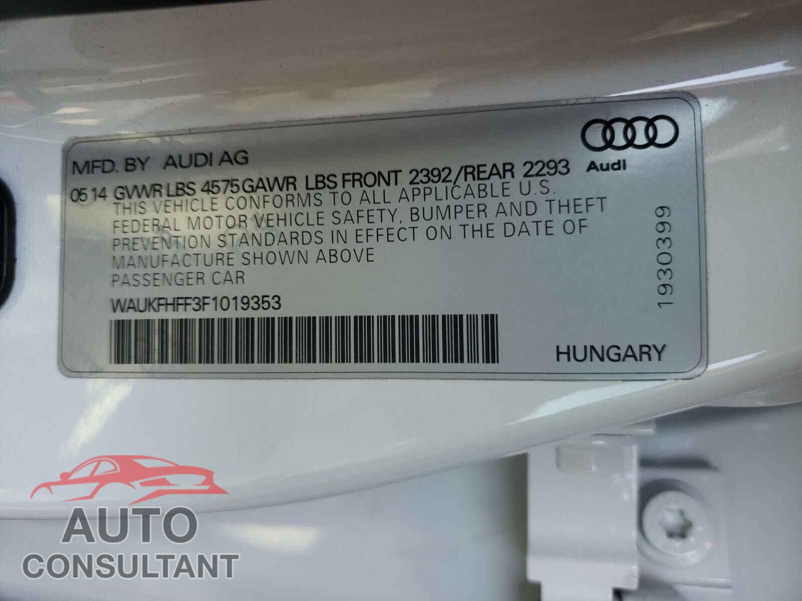 AUDI A3 2015 - WAUKFHFF3F1019353