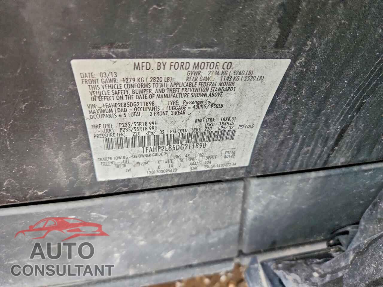 FORD TAURUS 2013 - 1FAHP2E85DG211898