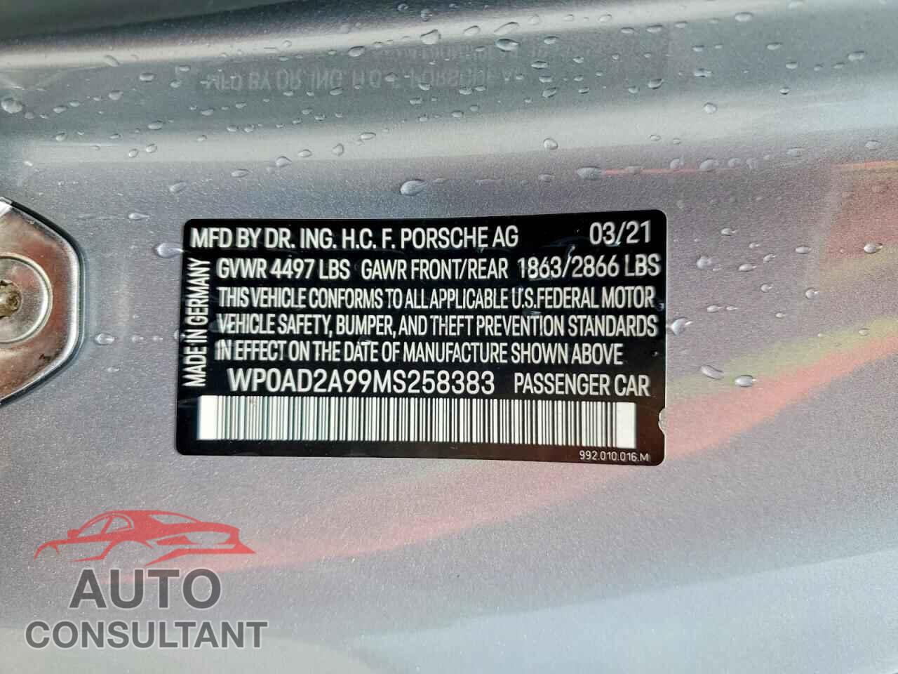 PORSCHE 911 2021 - WP0AD2A99MS258383